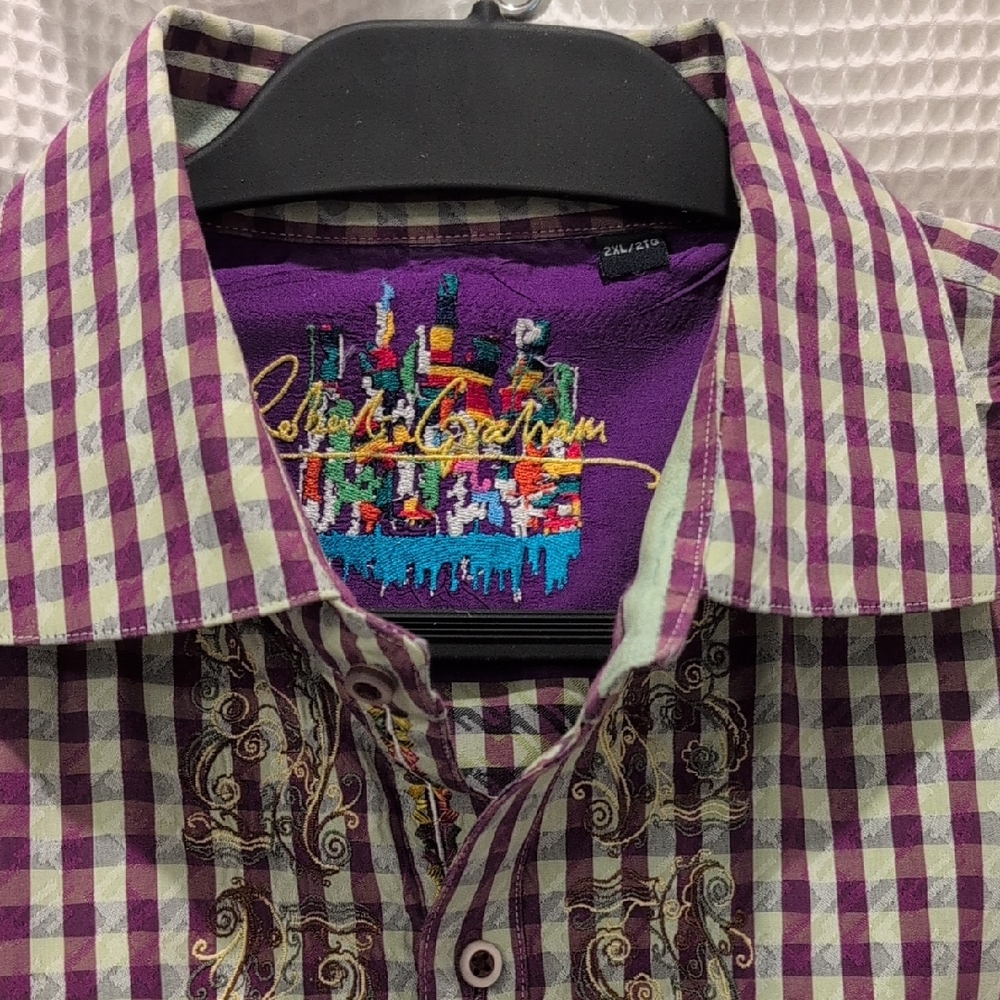Robert Graham Purple and White Checkered Shirt